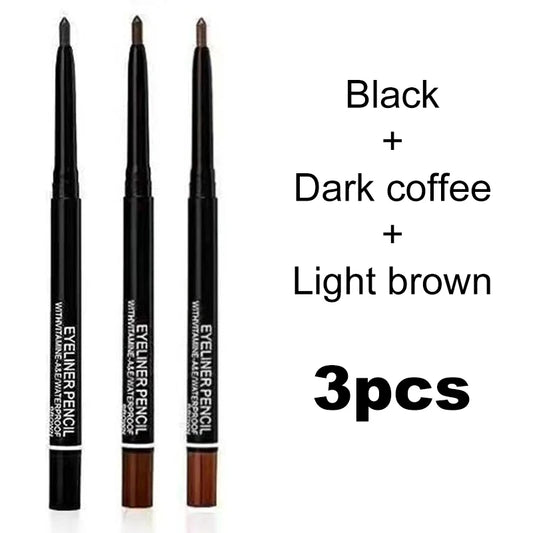 3Pcs Waterproof Black Eyeliner Pencils Long Lasting Easy to Wear Eye Liner Gel Matte Quick Drying Eyeliner Pen Makeup Cosmetic