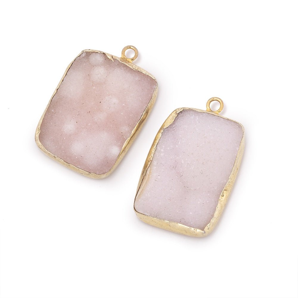 24mm Vermeil Bezel Pink Drusy Rectangle Set of 2 Pendants