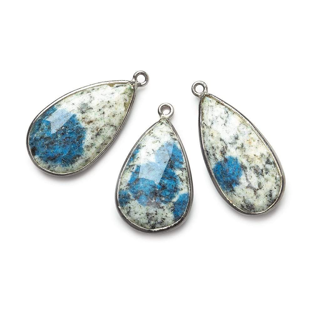 24x14mm Black Gold .925 Silver Bezel K2 Granite & Azurite faceted Pear Pendant 1 piece