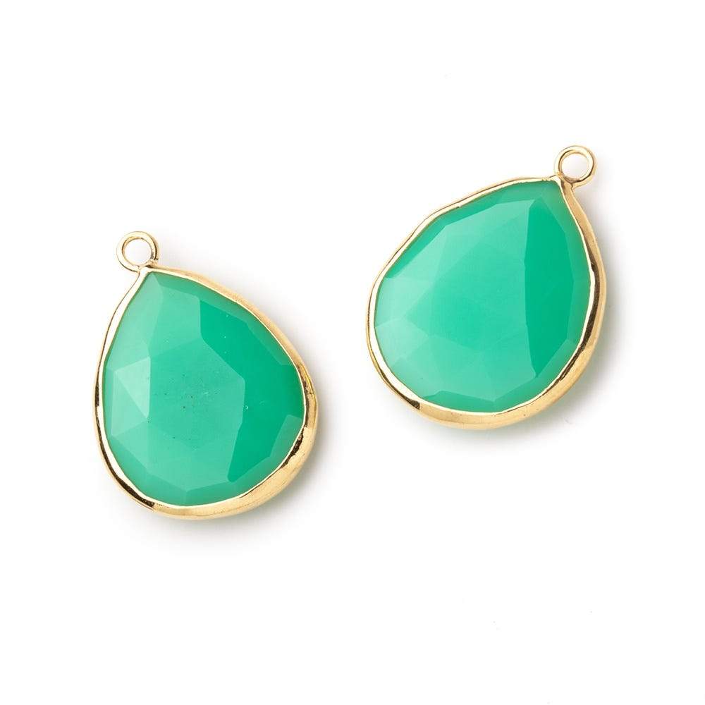 24x16mm Vermeil Bezeled Mint Green Onyx faceted Pear Focal Pendant 1 piece