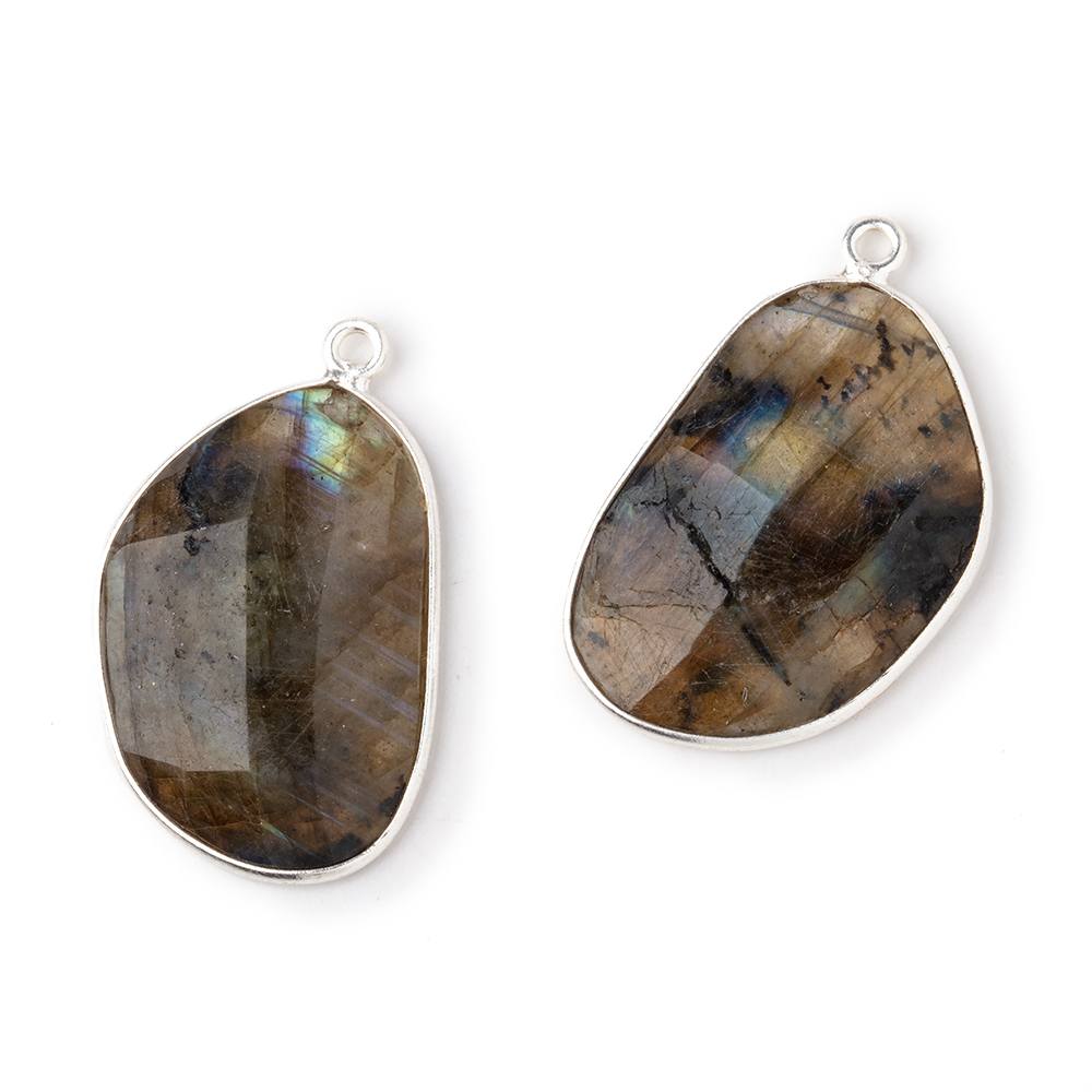 24x17mm .925 Silver Bezel Labradorite Faceted Freeform Set of 2 Pendants