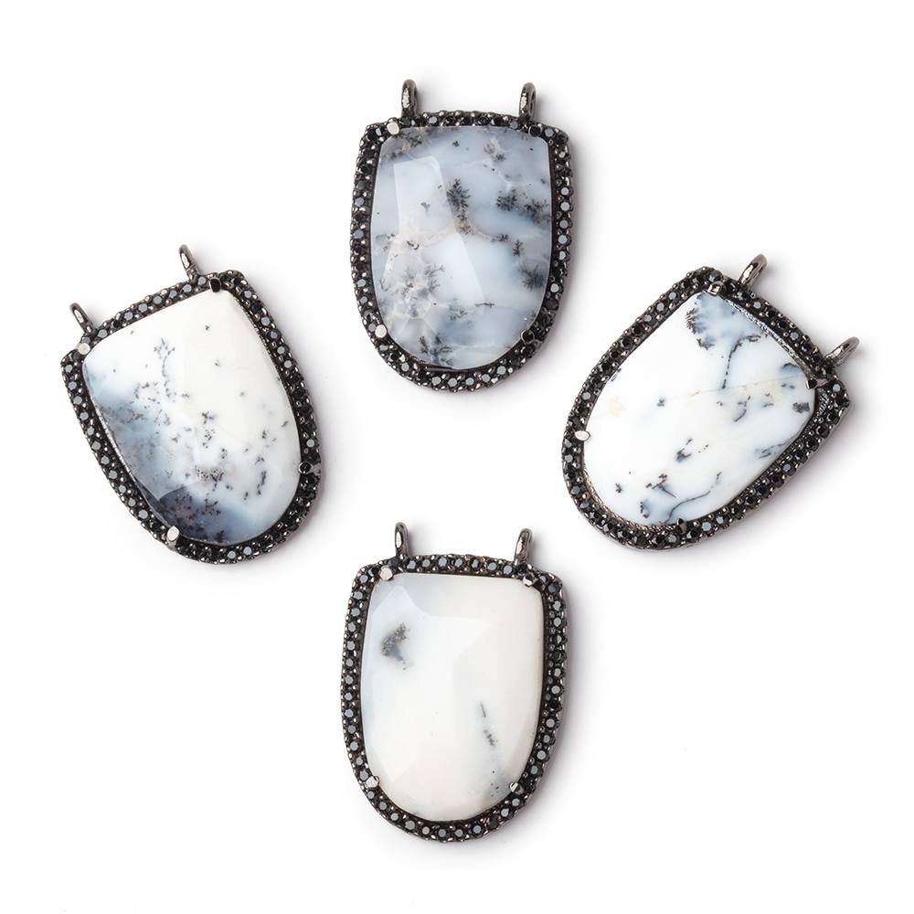 24x19mm Black Gold & Black CZ Bezel Dendritic Opal Shield Connector 1 piece