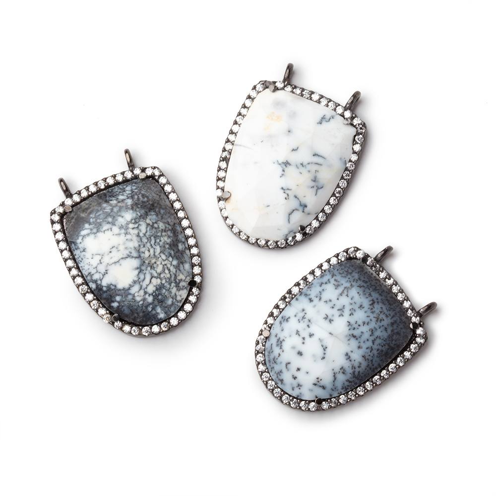 24x19mm Black Gold CZ Bezel Dendritic Opal Shield Connector 1 piece