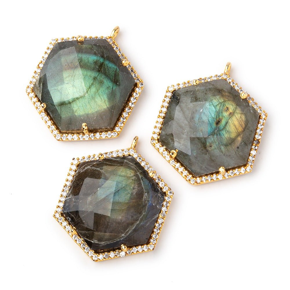 24x21mm Vermeil CZ Bezel Labradorite Hexagon Pendant 1 Focal Bead