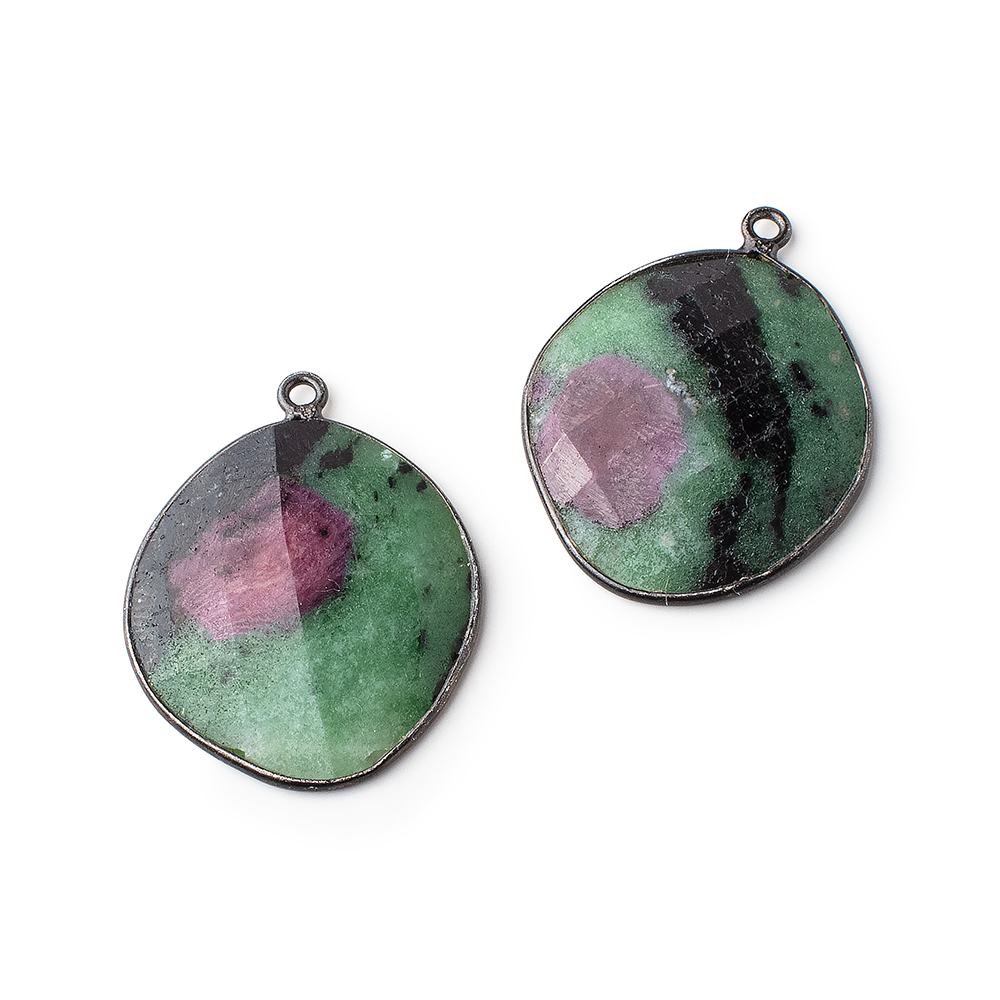 24x22mm Black Gold Bezeled Ruby in Zoisite Freeform Set of 2 Pendants