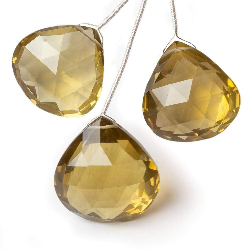 24x25-28x29mm Honey Quartz Faceted Heart Focal Bead Set of 3