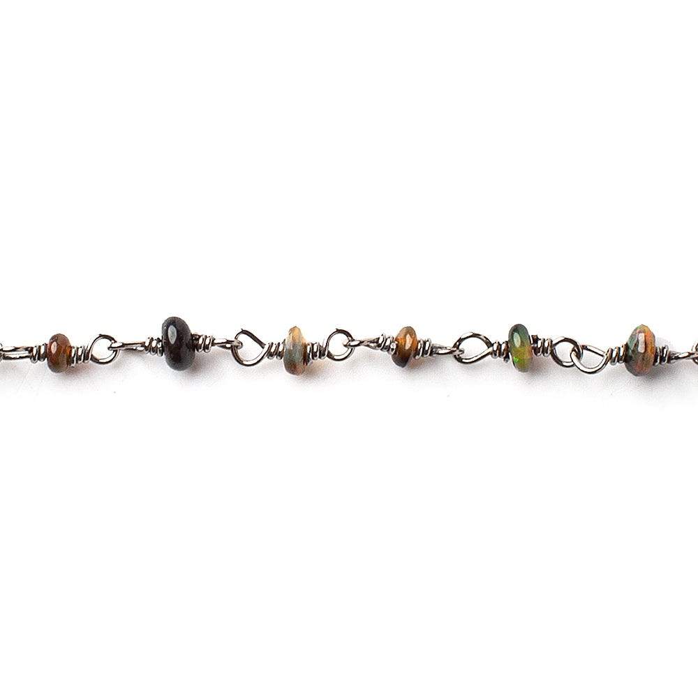 3-4mm Black Ethiopian Opal plain rondelle Black Gold on Silver .925 Chain