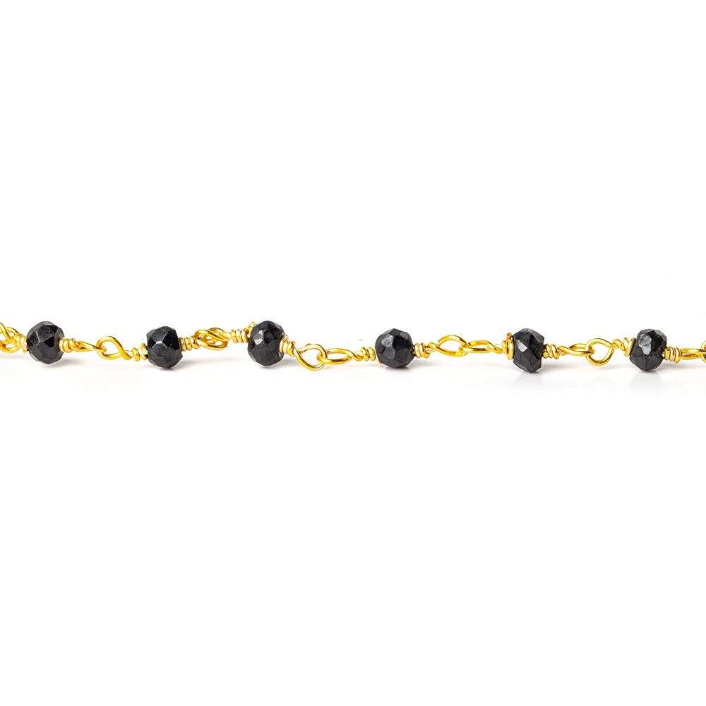 2.5-3mm Black Spinel Faceted Rondelle Gold Wire Wrapped Chain by the Foot