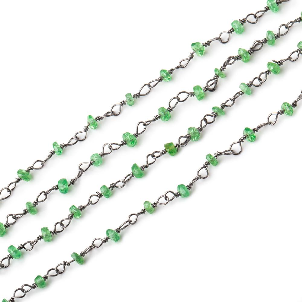 2.5-3mm Tsavorite Garnet faceted rondelle Black Gold plated Sterling Chain