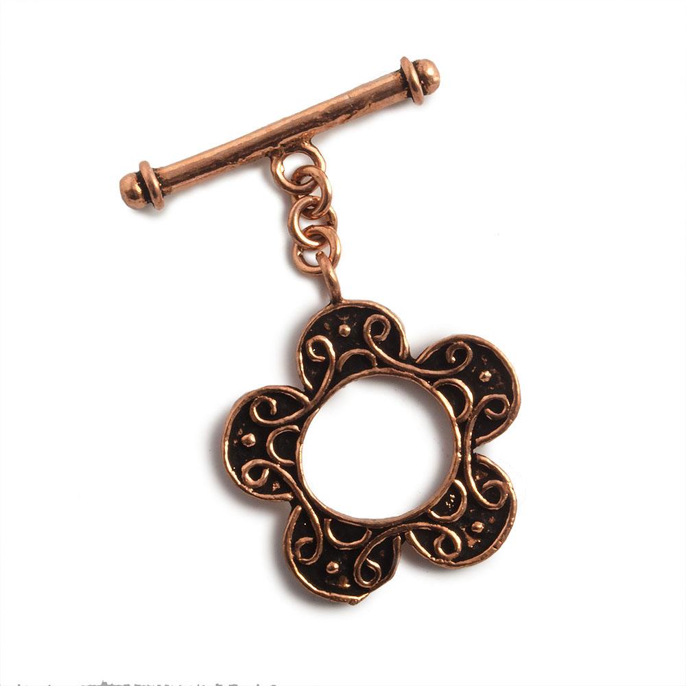 25mm Antiqued Copper Flower Power Toggle 1 piece