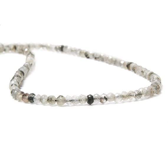 2.5mm Black Tourmalinated Quartz Faceted Rondelles 14 inch 179 beads
