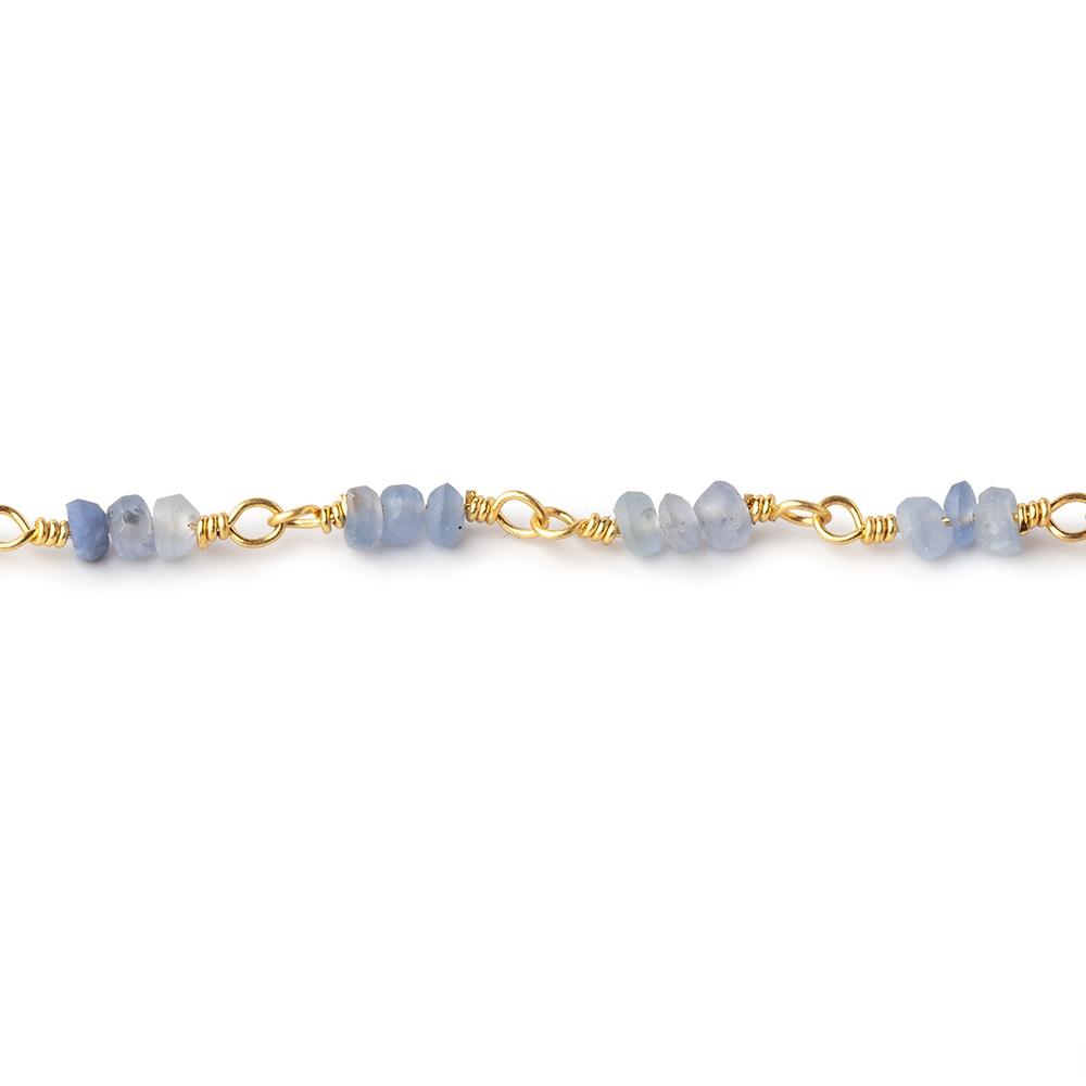 2.5mm Matte Blue Sapphire Plain Rondelle Trio on Vermeil Chain by the Foot 87 Beads