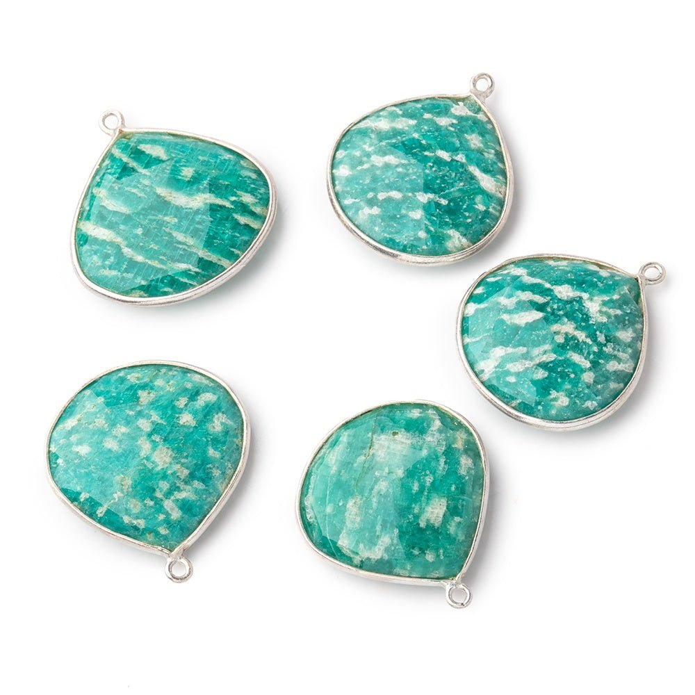 25mm Sterling Silver Bezeled Russian Amazonite Faceted Heart Focal Bead 1 piece