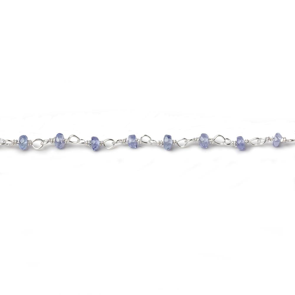 2.5mm Tanzanite faceted rondelle .925 Silver Chain by the foot 44 beads
