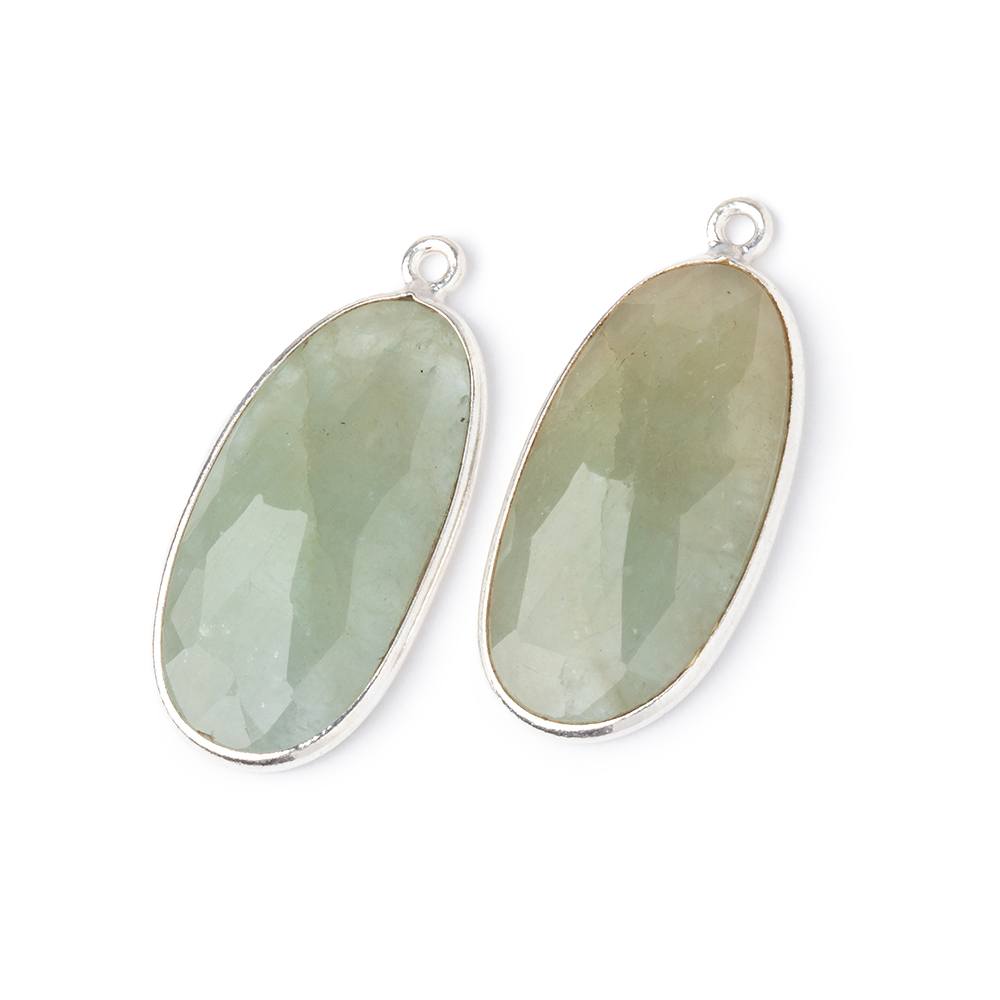 25x13.5mm .925 Silver Bezel Beryl Faceted Freeform Set of 2 Pendants