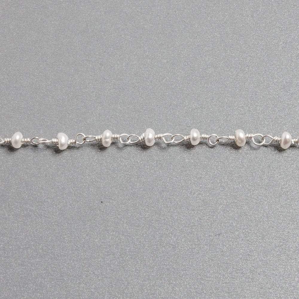 2.5x2mm White Baroque Freshwater Pearl Sterling Silver Chain by the foot