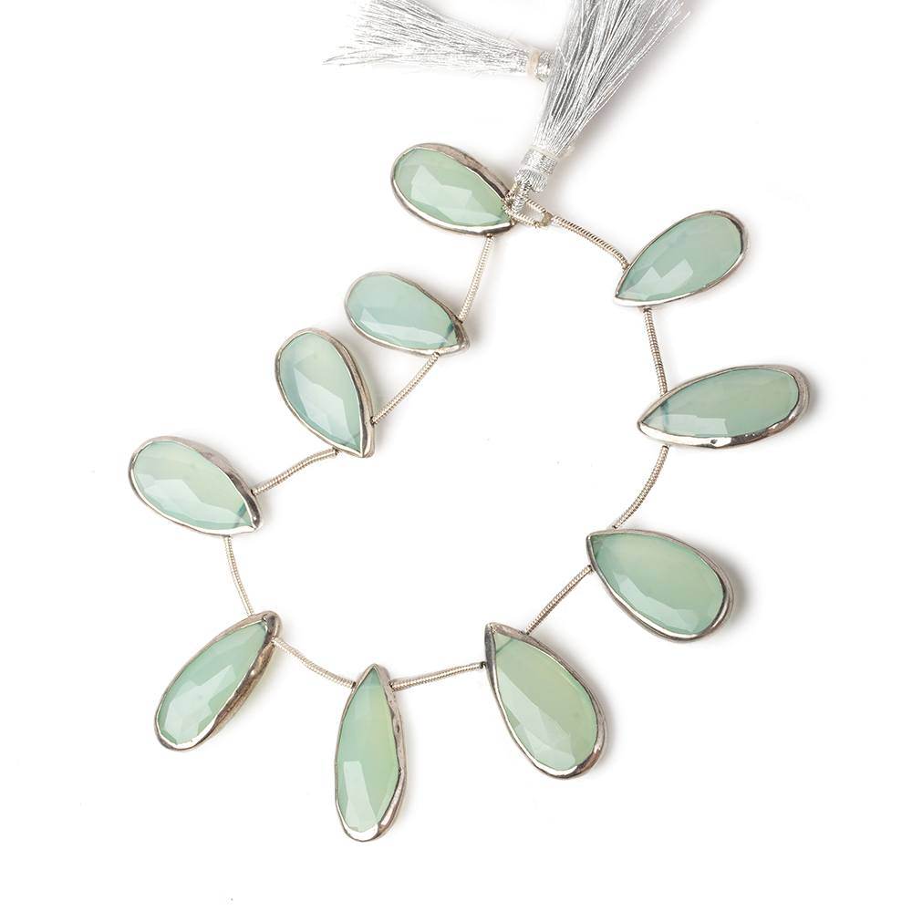 26x12-29x13mm Silver Bezeled Sea Aqua Chalcedony Pears 8 inch 10 beads