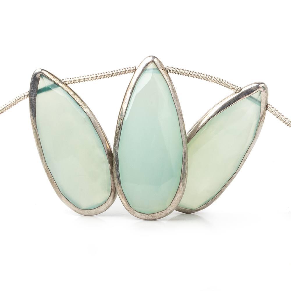 26x12-29x13mm Rhodium Bezeled Sea Blue Chalcedony Pears 8 inch 10 beads