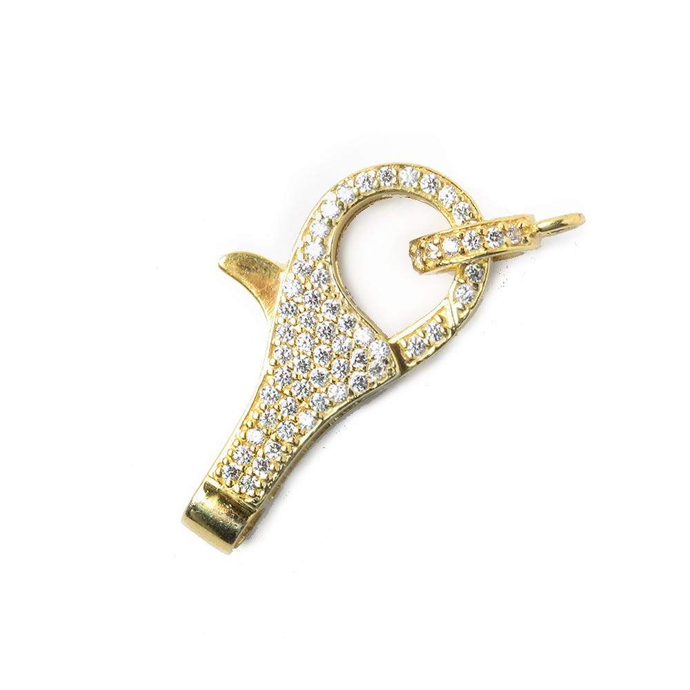 26x12mm Vermeil Pave CZ Lobster Clasp with CZ Ring 1 piece