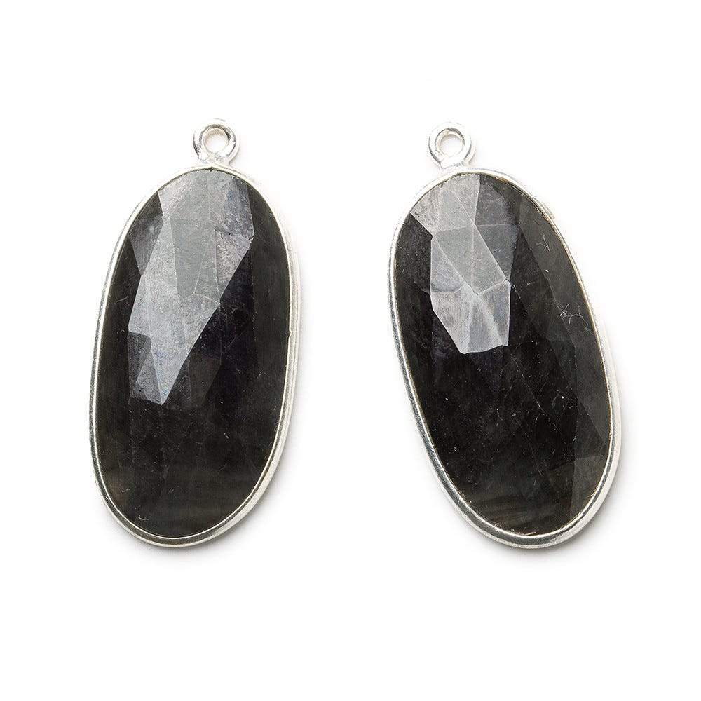 26x14mm Silver .925 Bezel Blue Sapphire faceted oval Pendant Set of 2 pieces