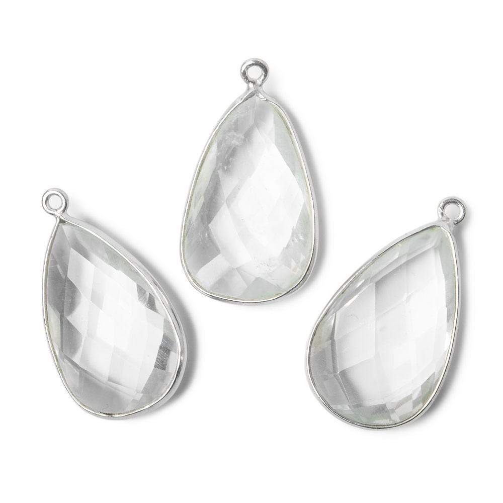 26x16mm Silver .925 Bezeled Crystal Quartz faceted Pear Focal Pendant