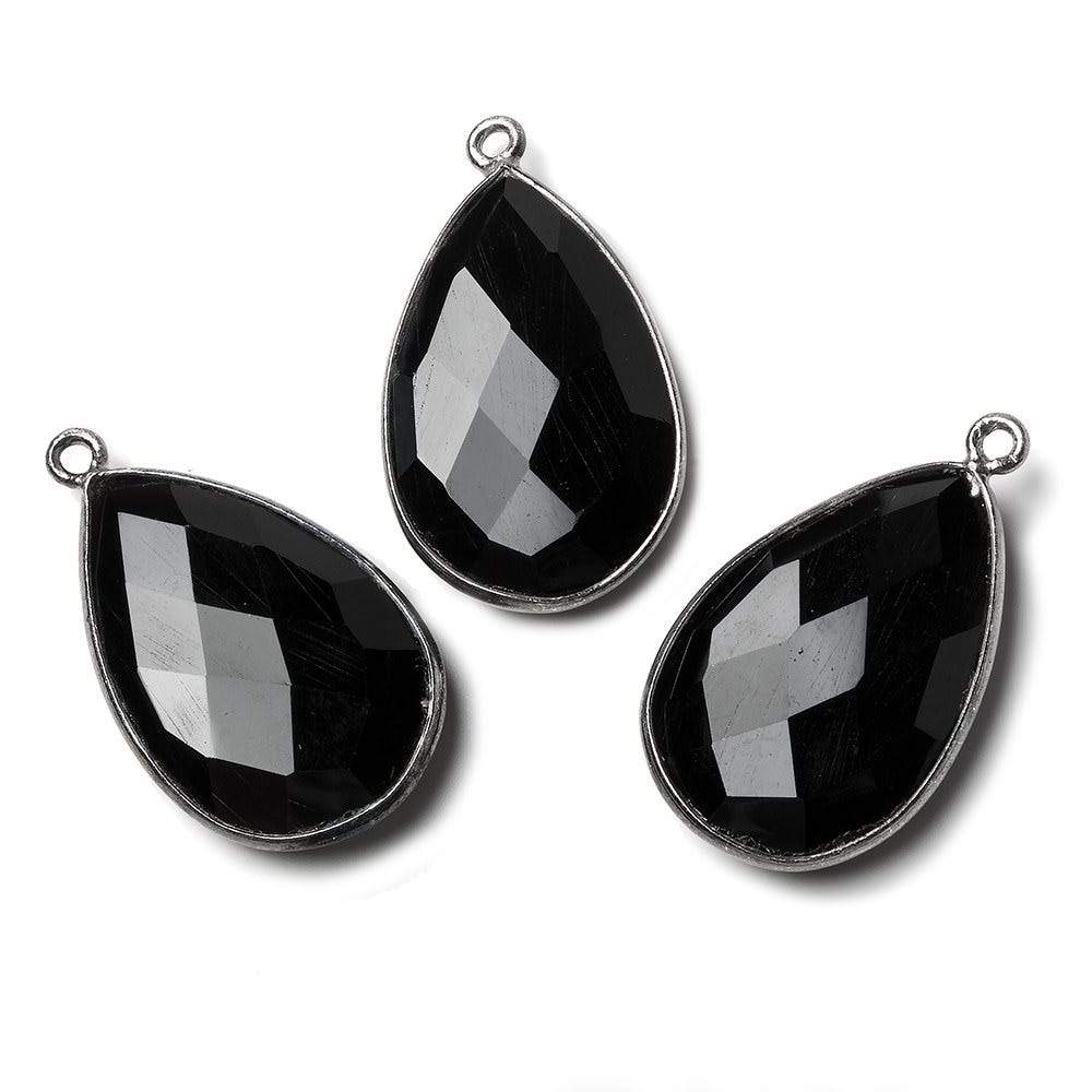 26x17mm Black Gold .925 Bezel Black Chalcedony faceted pear Pendant 1 piece