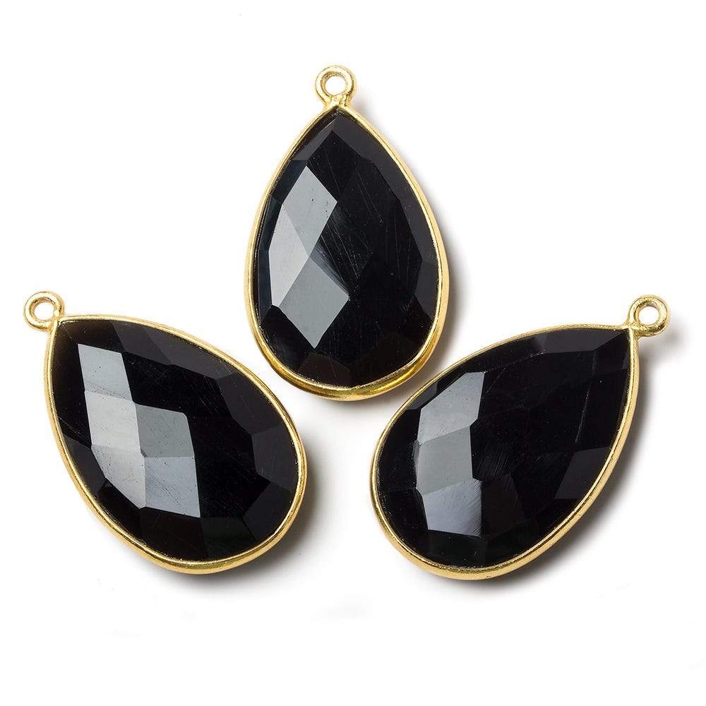 26x17mm Vermeil Bezel Black Chalcedony faceted pear Pendant 1 piece