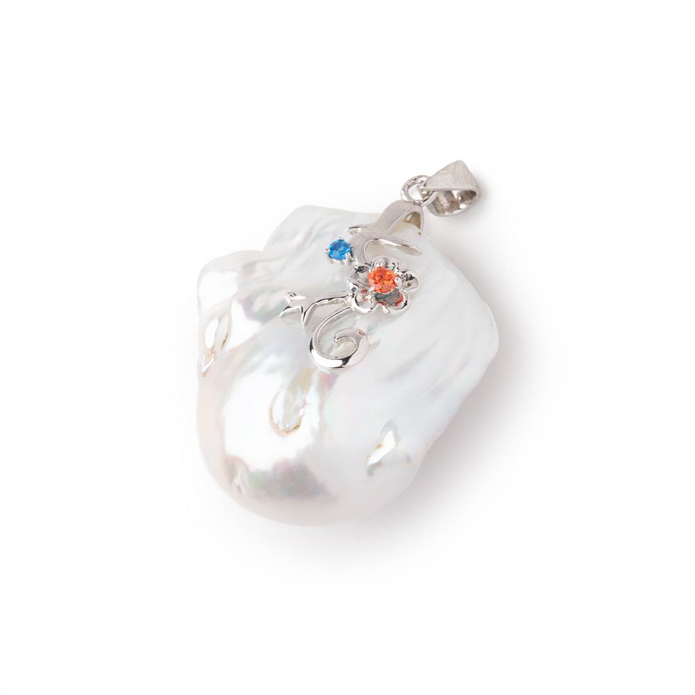 26x24mm White Ultra Baroque .925 Silver Pendant focal 1 piece