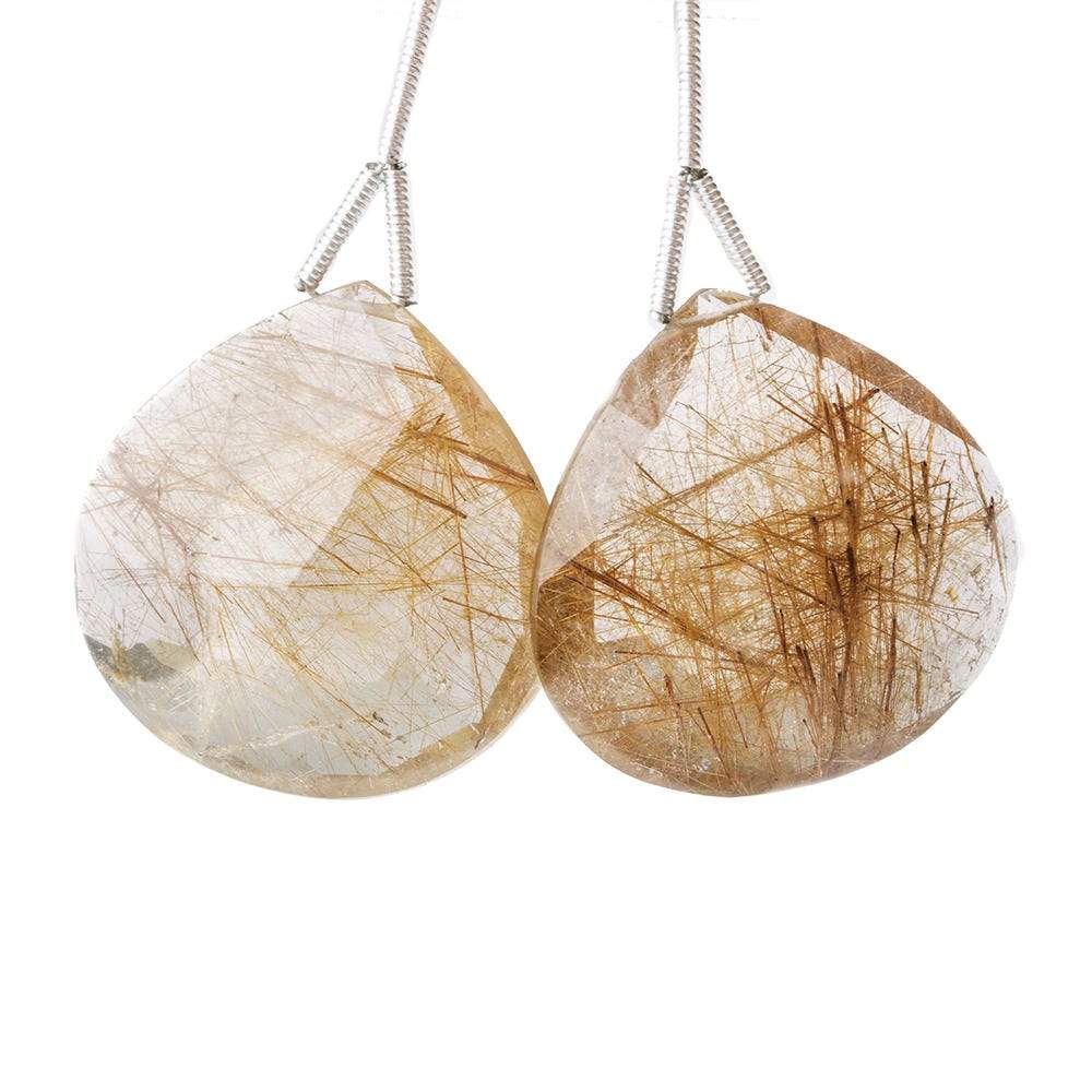 26x26mm Rutilated Quartz Faceted Heart Focal Bead 2 pieces