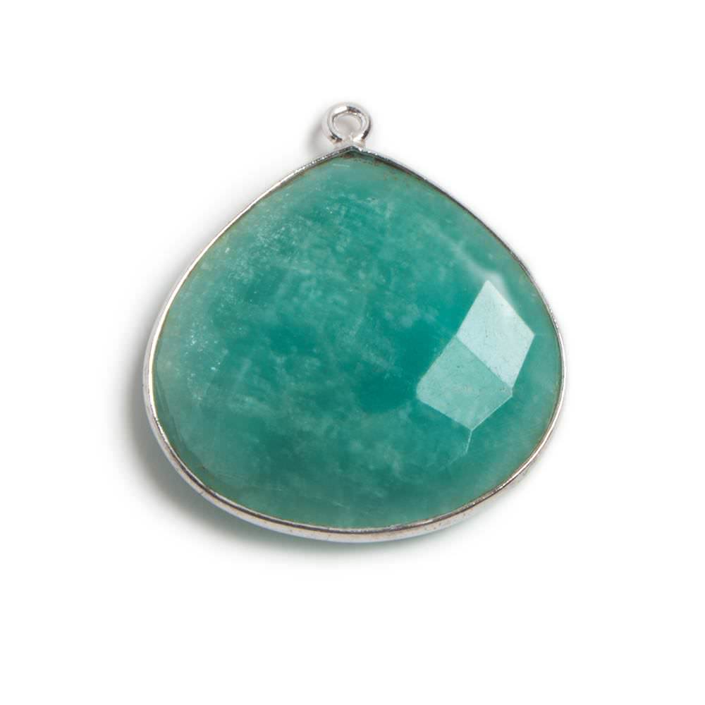 26x26mm Silver Bezeled Amazonite Heart Focal Bead Pendant 1 pc