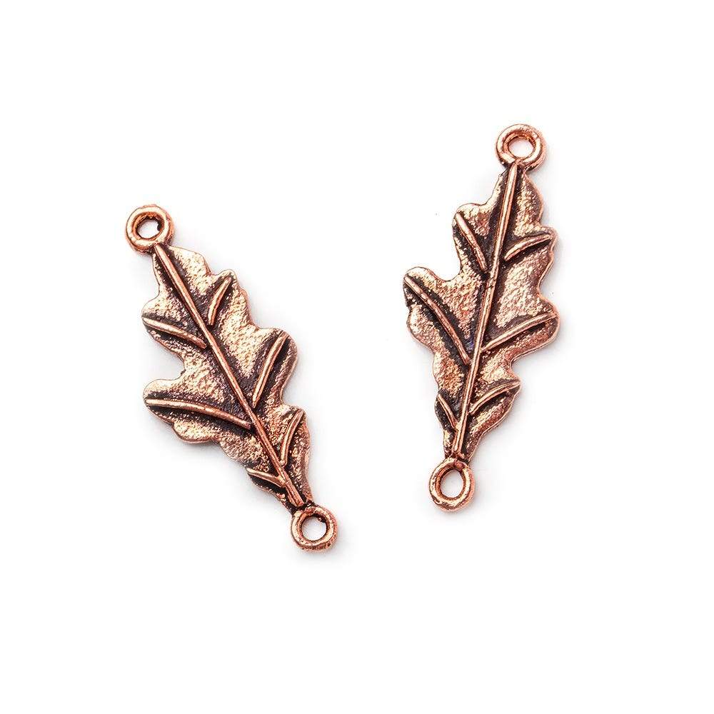 27x11mm Antiqued Copper Oak Leaf 2 Ring Connector Charm Set of 2