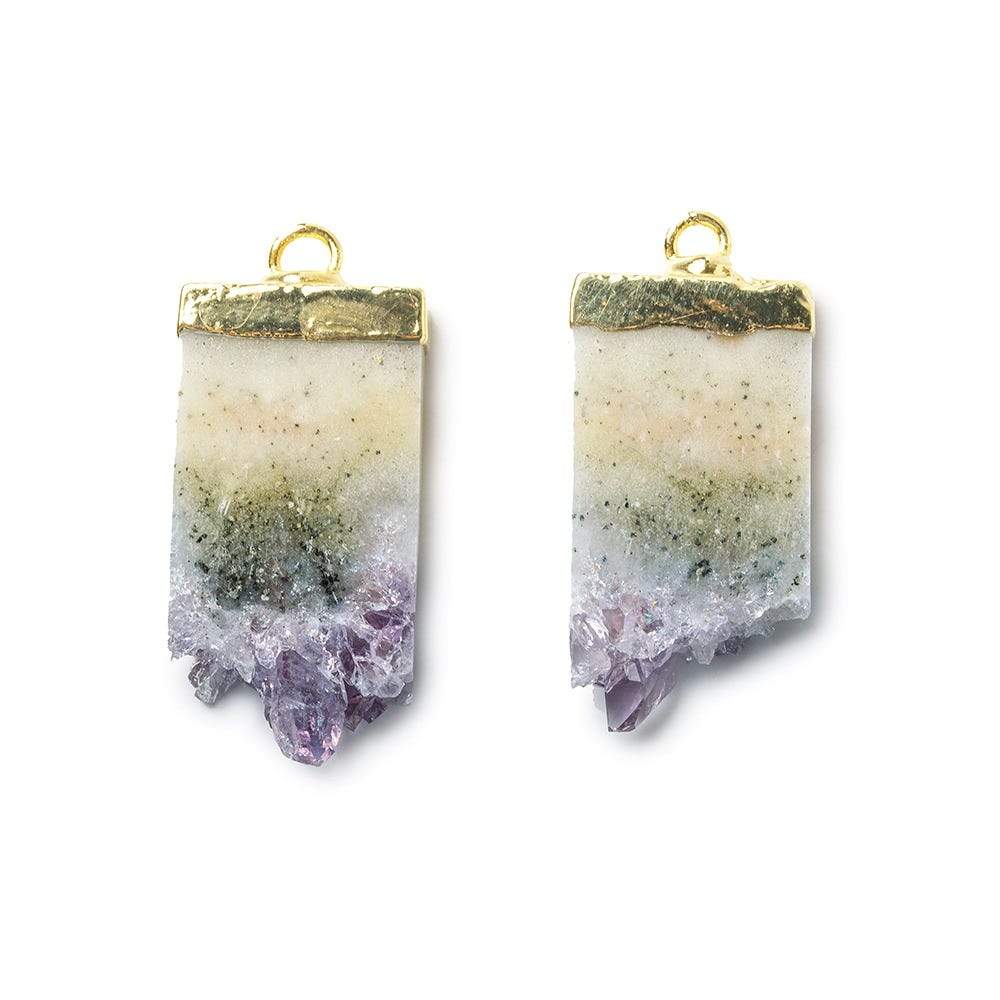 27x13mm 22kt Gold Leafed Bolivian Amethyst Slice Pendant Set of 2
