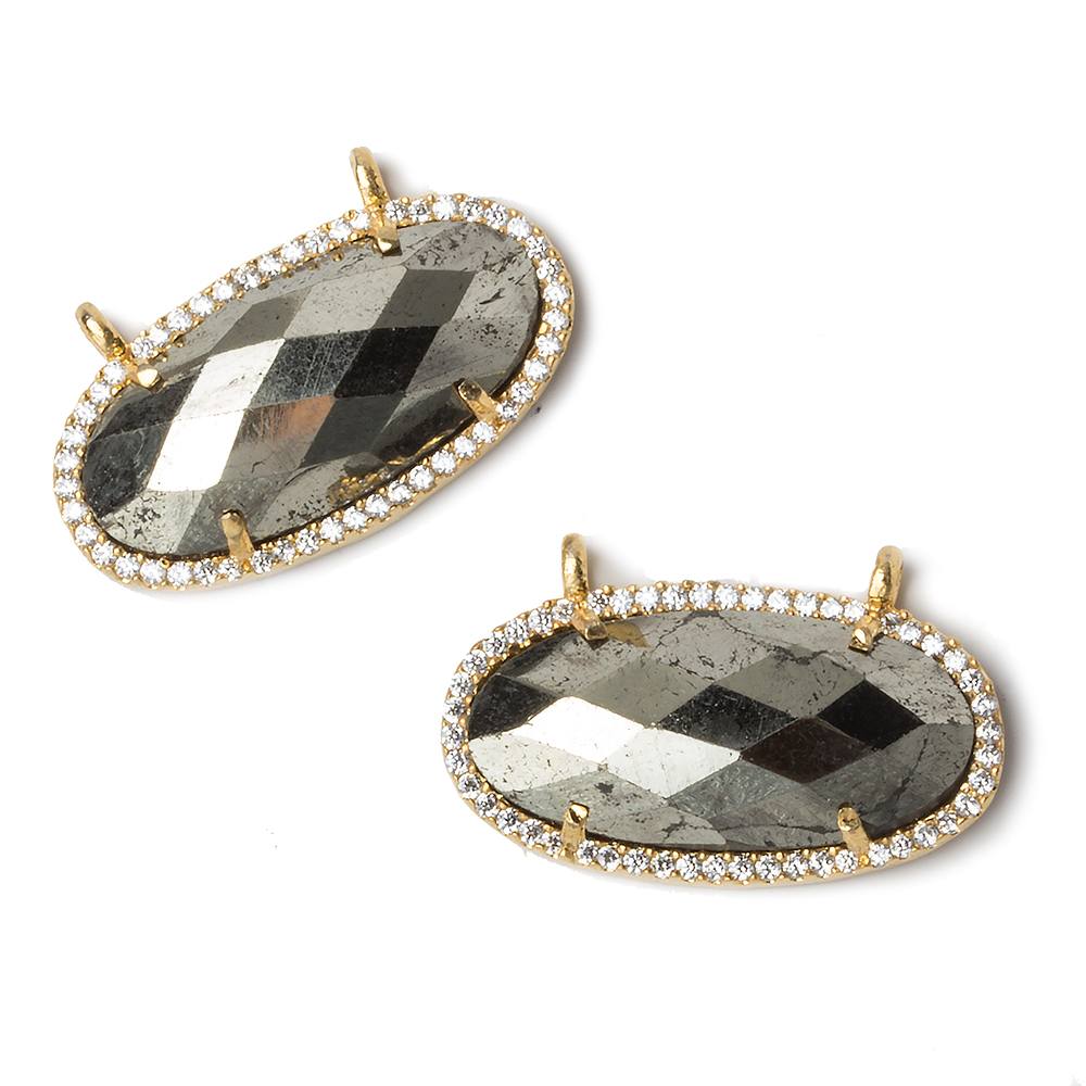 27x13mm Vermeil Bezeled CZ & Pyrite Oval East West Connector 1 pc