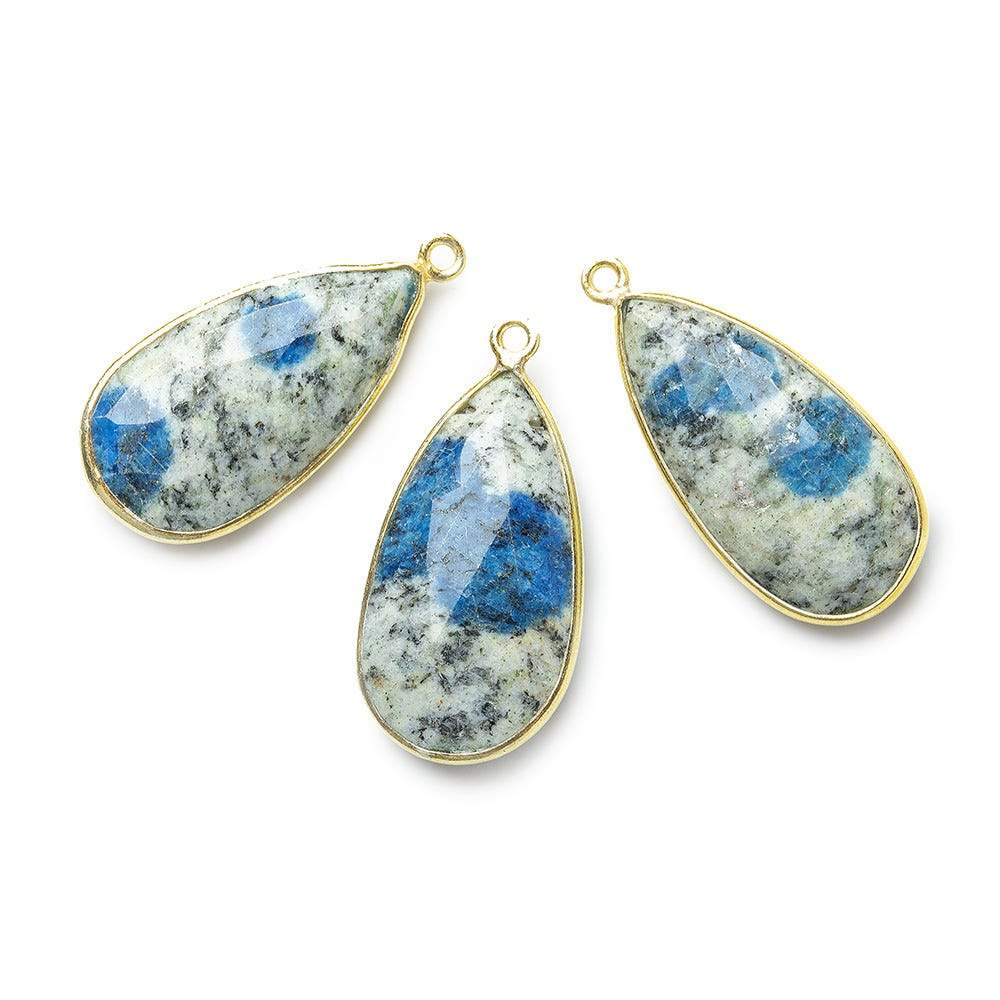 27x13mm Vermeil Bezel K2 Granite & Azurite faceted Pear Pendant 1 piece