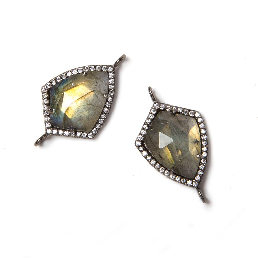 27x15mm Black Gold Bezeled CZ & Labradorite shield Connector 1 pc
