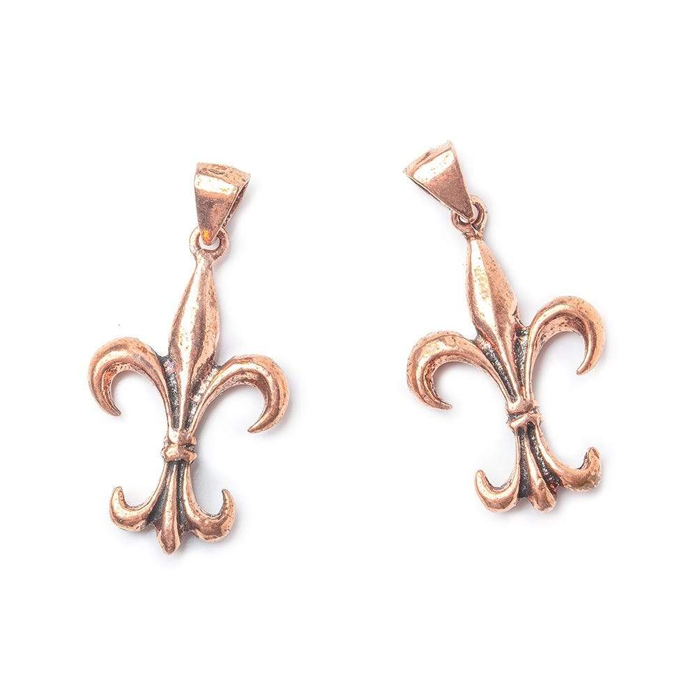 27x17mm Copper Finding Fleur De Lis Charm on Bail Set of 2