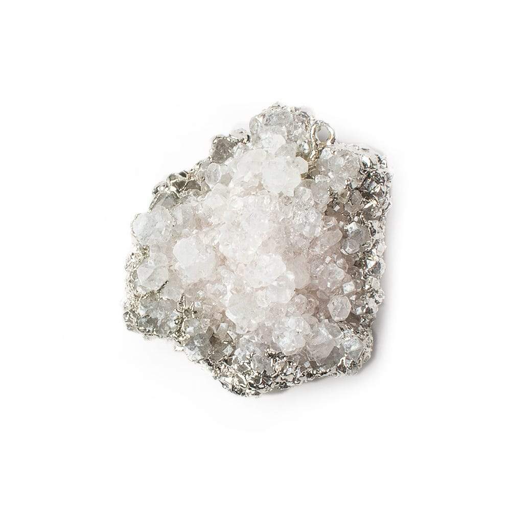 27x26mm Silver Leafed Pink Calcite Mineral Crystal Pendant 1 piece