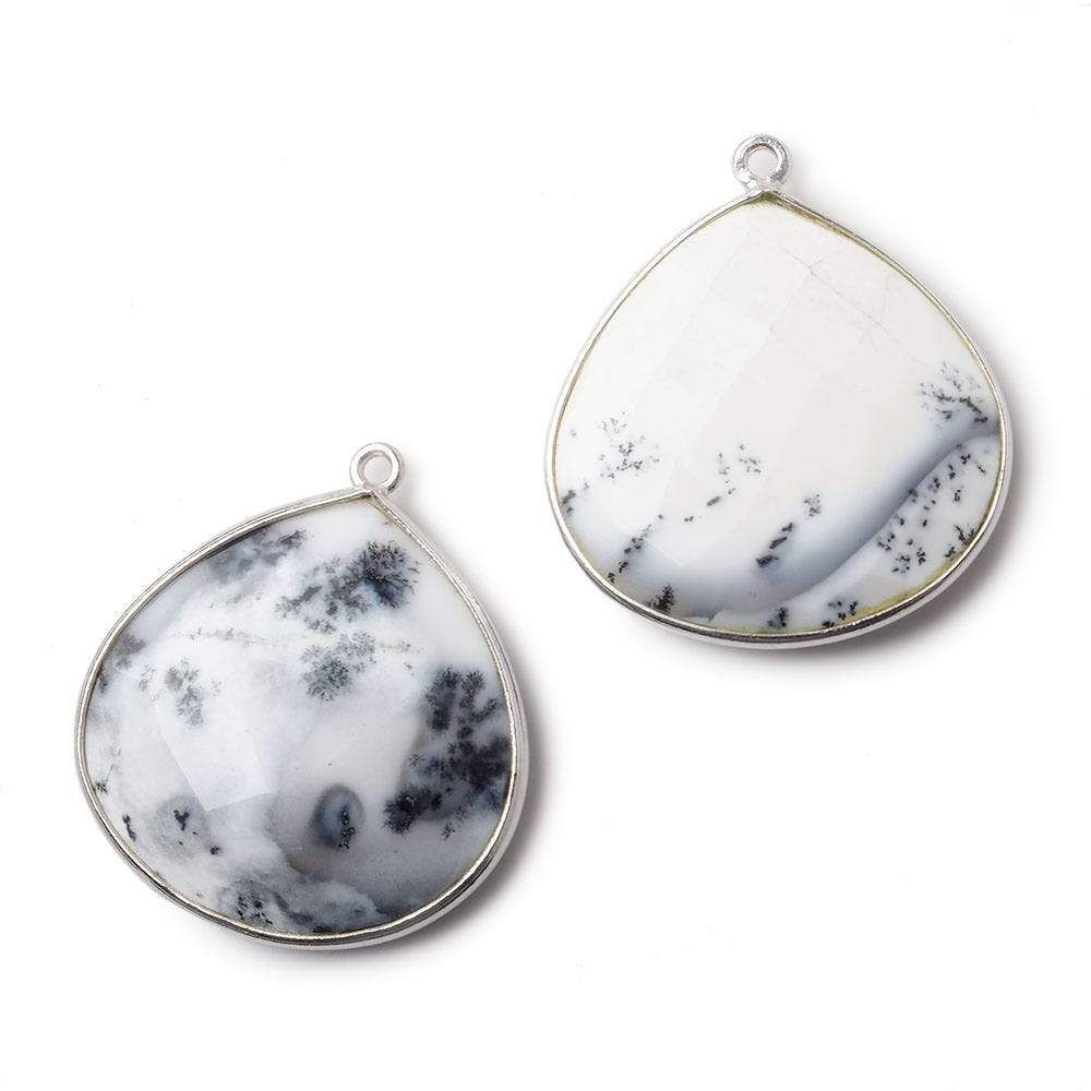 27x27mm Silver .925 Bezeled Dendritic Opal opaque faceted heart Pendant 1 piece
