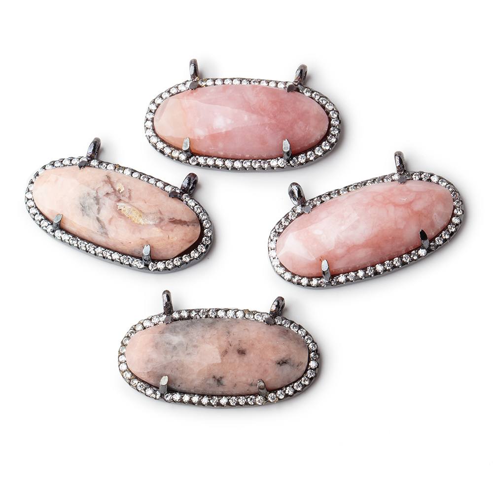 28x14mm Black Gold Bezeled CZ & Pink Peru Opal Oval East West Connector 1 pc