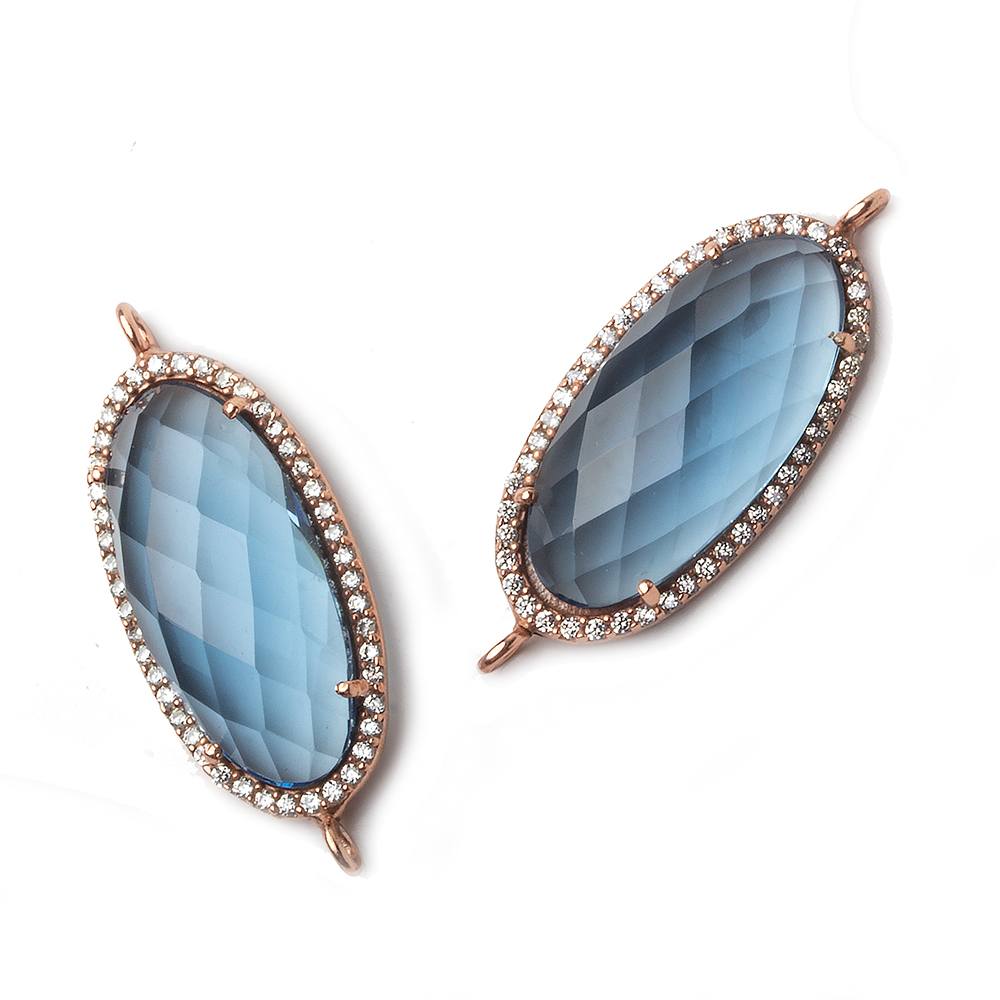 28x14mm Rose Gold CZ Bezel London Blue Quartz Oval Connector 1 piece