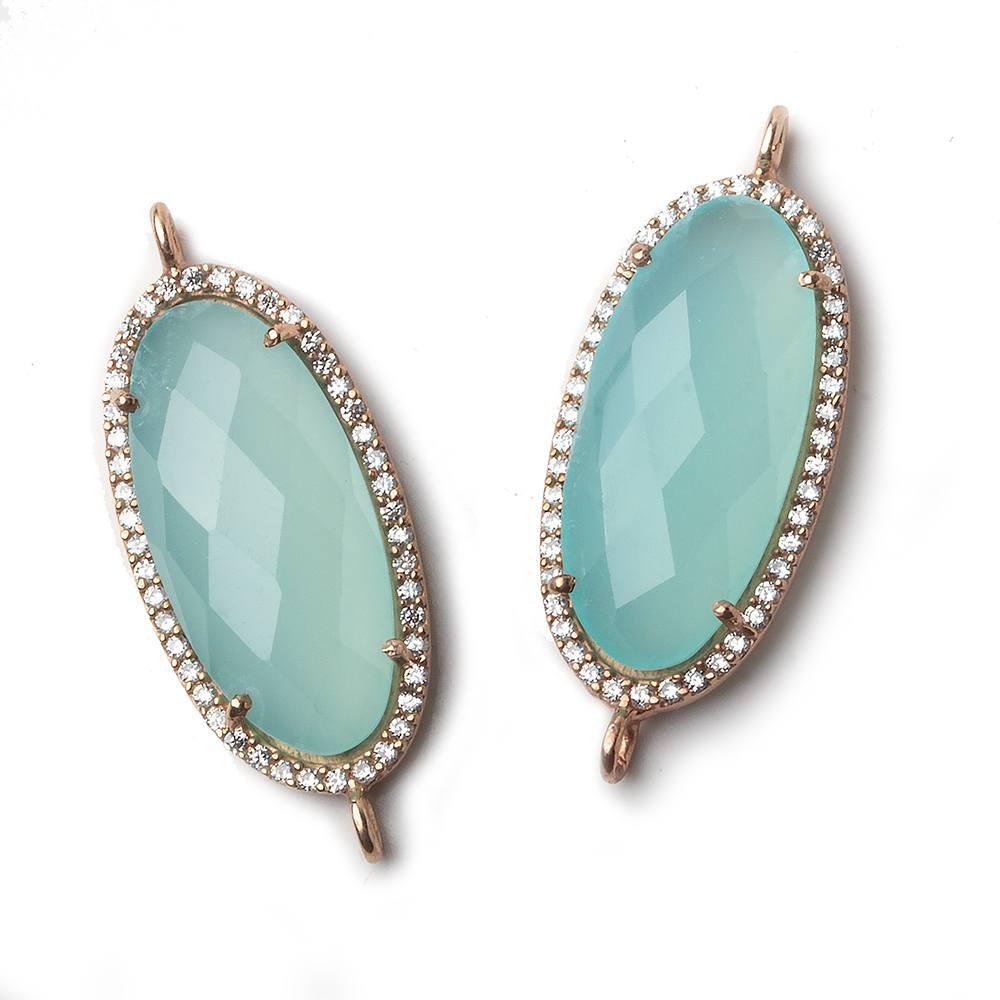 28x14mm Rose Gold CZ Bezel Seafoam Chalcedony Oval Connector 1 piece