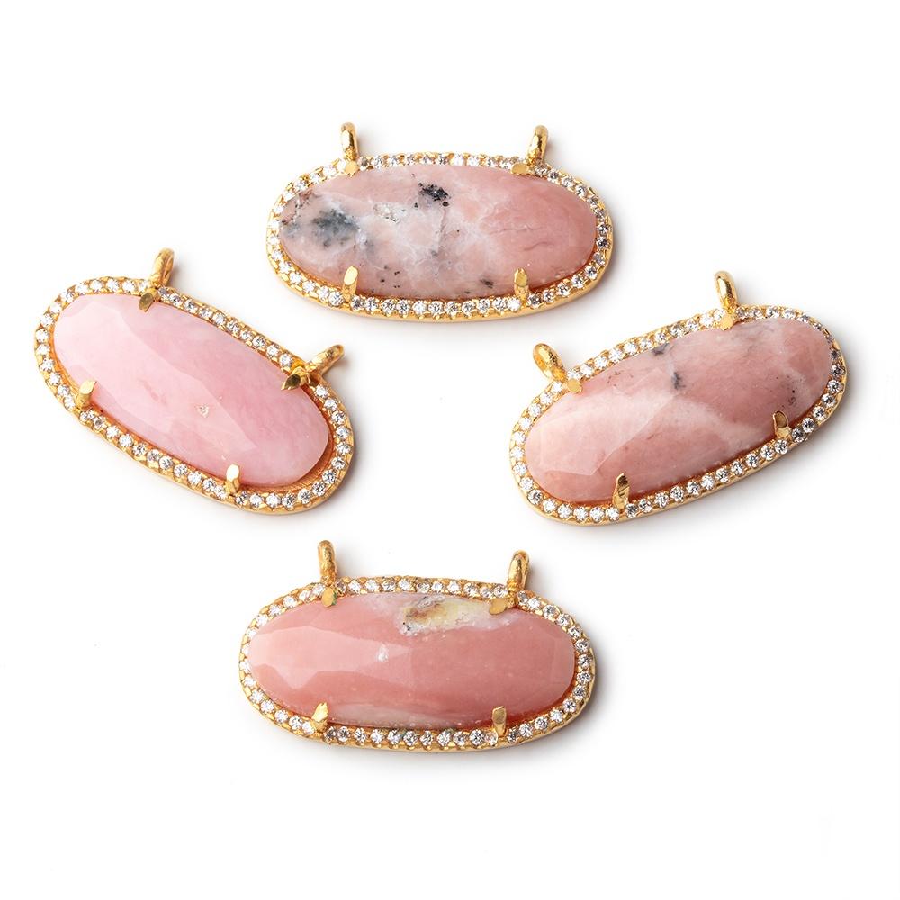 28x14mm Vermeil Bezeled CZ & Pink Peruvian Opal Oval East West Connector 1 pc