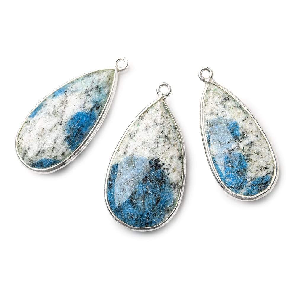 28x15mm .925 Silver Bezel K2 Granite & Azurite faceted Pear Pendant 1 piece