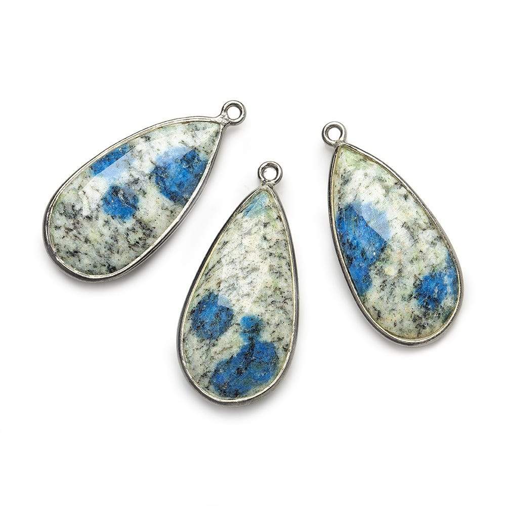 28x15mm Black Gold .925 Silver Bezel K2 Granite & Azurite faceted Pear Pendant 1 piece