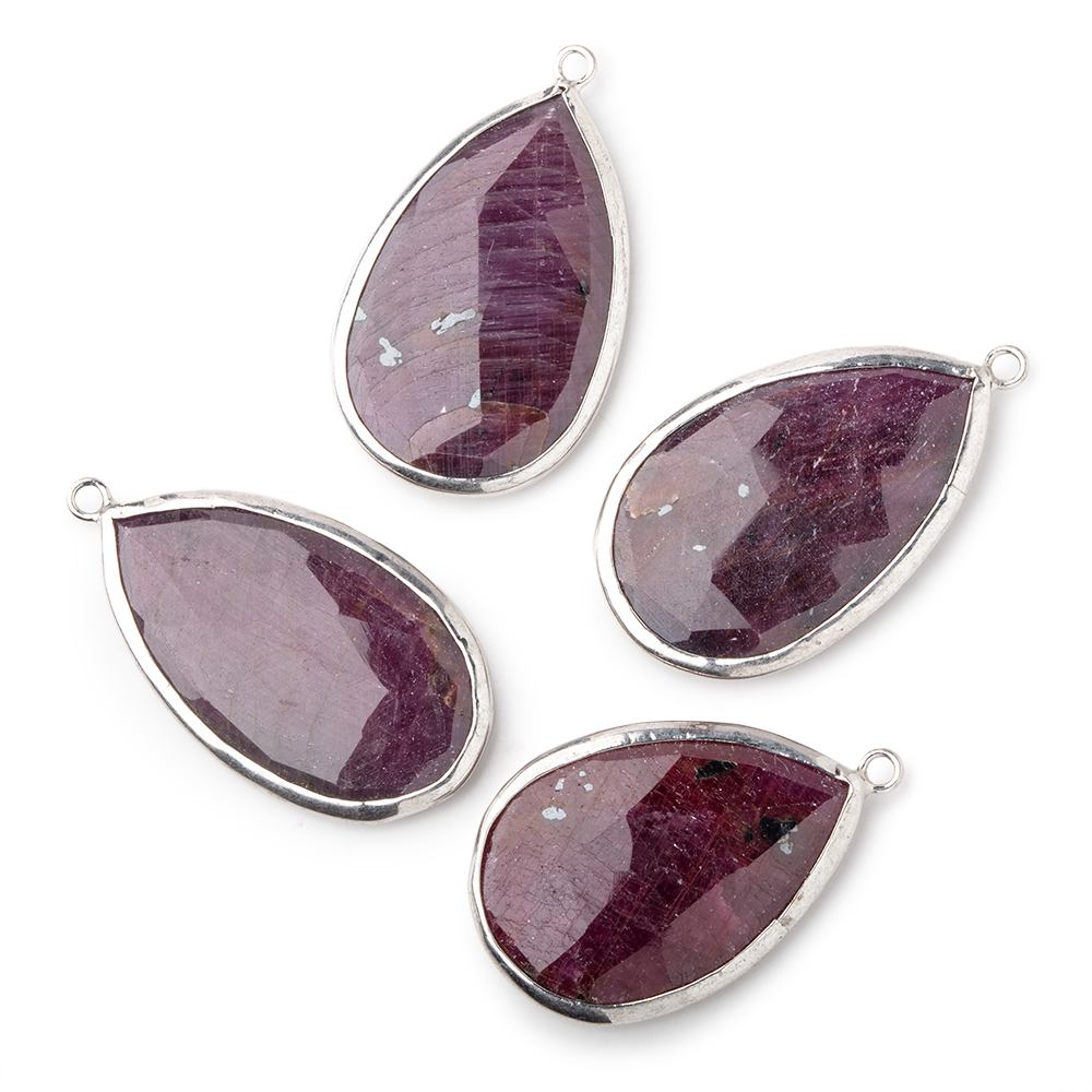 28x19mm Silver .925 Bezeled Ruby faceted pear Pendant 1 piece