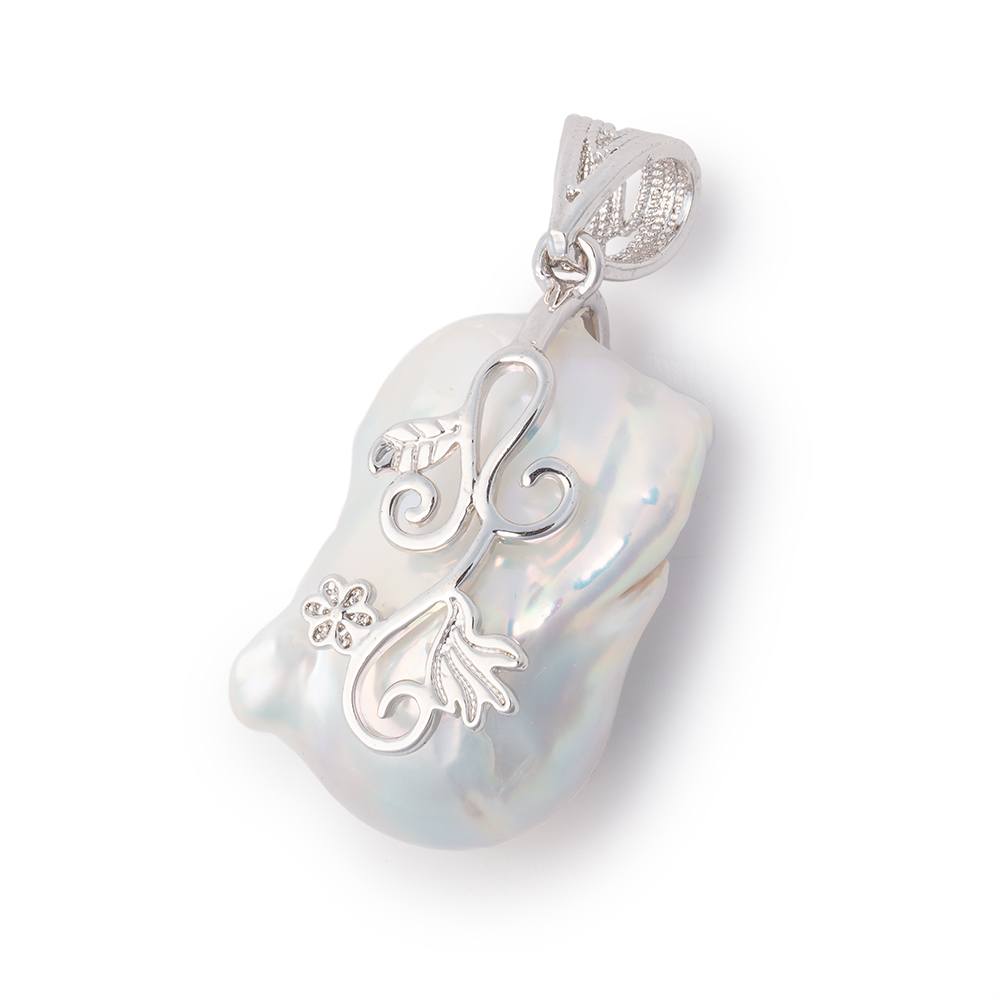 28x20mm .925 Silver Capped White Ultra Baroque Pearl Pendant 1 focal