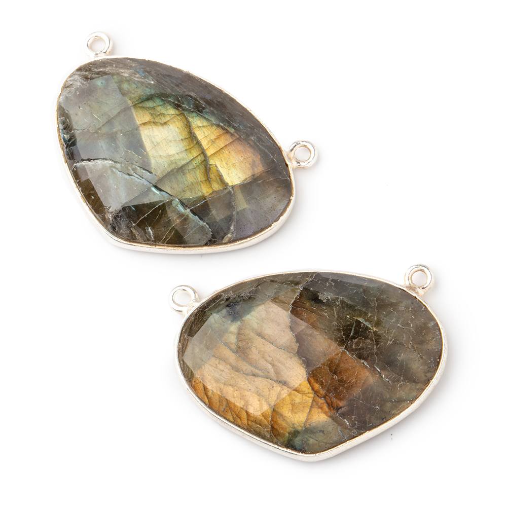 28x20mm Silver Bezeled Labradorite Heart Pendant 1 piece