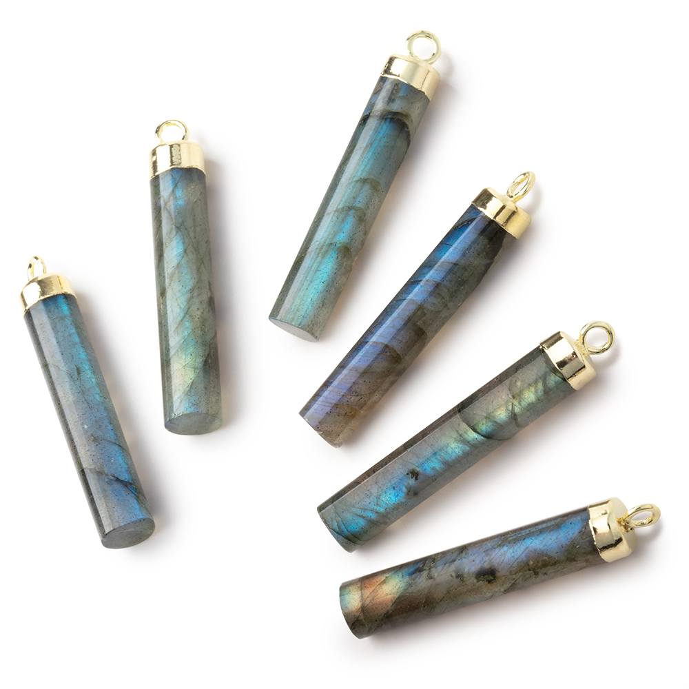 28x5mm Gold Leafed Labradorite Plain Barrel Tube Pendant 1 piece
