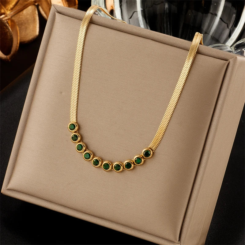 316L Stainless Steel Gold Color Crystal Necklace for Women Punk Street Trend Snake Chain Choker Girls Jewelry Gifts