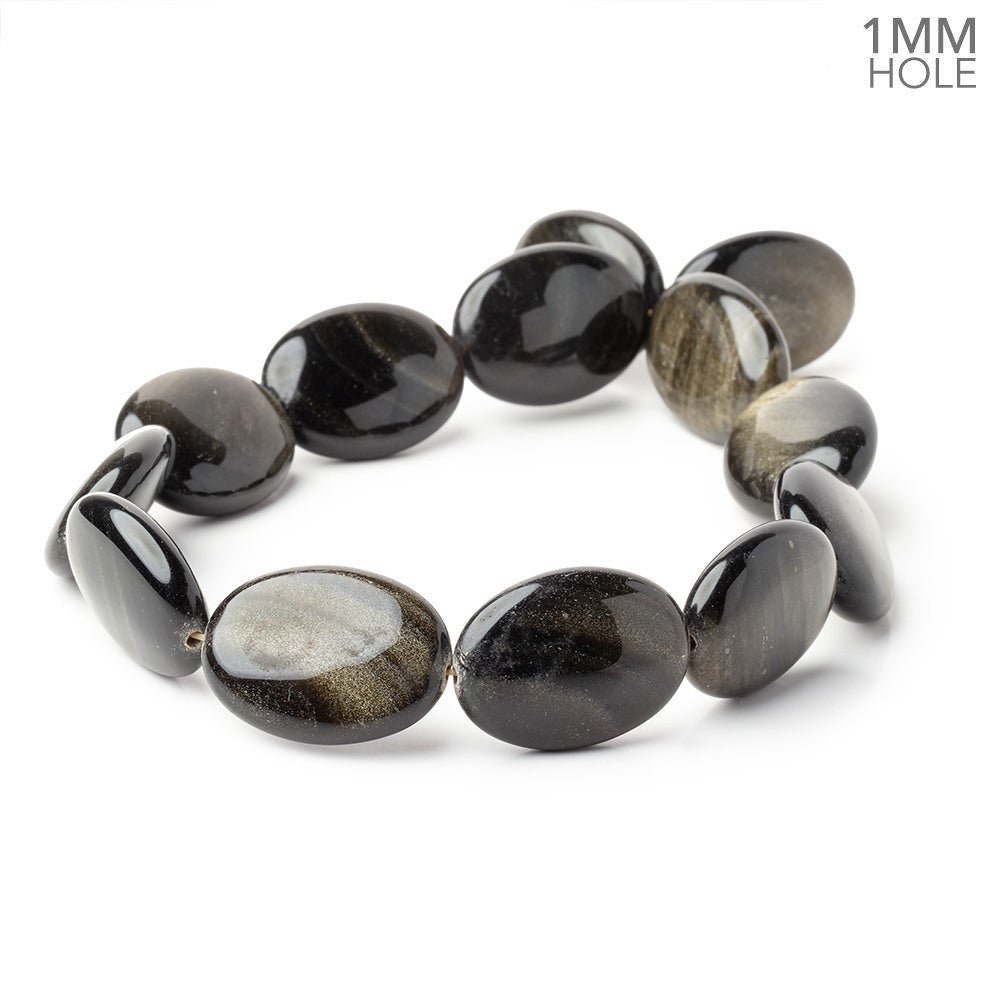 29.5x21.5mm Golden Sheen Obsidian Plain Oval 16 inch 13 Beads 1mm Hole